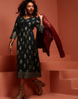 Teal Printed Rayon Kurta