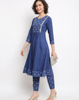 Printed Royal Blue Kurta Set