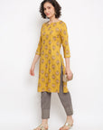 Printed Yellow Musturd Kurta