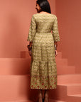Green Printed Pure Cotton Tiered Dress