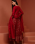 Red Kalidar Brocade Kurta Set
