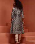 Grey Printed A-Line Kurta