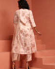 Peach Printed A-Line Kurta Set