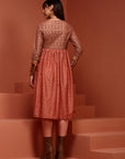 Peach Printed Gathered Kurta