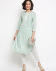 Block Floral Blue Kurta Set