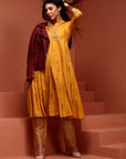Yellow Printed Rayon Kurta
