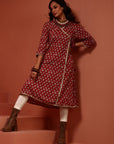 Maroon Printed A-line Kurta