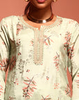 Mint A-line Printed Kurta Suit Set