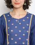 Printed Royal Blue Kurta Set
