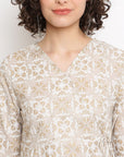 Beige Printed A-line Angrakha Kurta Set