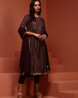 Purple Printed Gathered Kurta Set