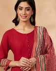 Red Lightly Embellished Anarkali Kurta Set