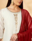Off-White & Red Kurta & Skirt Set