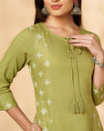 Printed A-line Lime Green Kurta