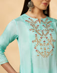 Aqua A-Line Embroidered Kurta Set