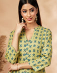 Lime Green Print Asymmetric Kurta