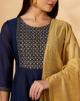 Navy Kalidar Embroidered Kurta Set