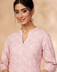 Printed Light Pink Straight Kurta