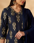 Navy Blue Printed Kurta Set