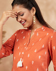 Printed Orange Straight Kurta