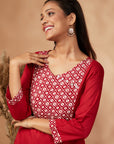 Printed Red Straight Kurta