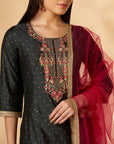 Black Chanderi A-Line Kurta Set
