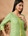 Floral Solid Lime Green Flared Kurta