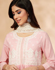 Light Pink Embroidered Gathered Kurta Set