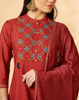 Red Floral Embroidered Kurta Set
