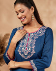 Floral Navy Blue Straight Embellished Kurta set