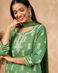 Green Printed Kurta Set
