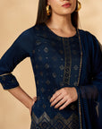 Printed Navy Blue Kurta Set