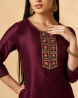 Wine Embroidered Co-ord Set