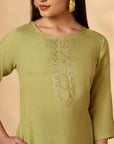 Mint Embroidered A-Line Kurta