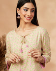 Beige Print Straight Kurta