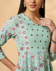 Mint Printed Rayon Kalidar Kurta