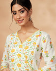 Floral Print Off-White Gathered Kurta