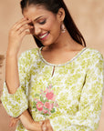 Green Printed Rayon Straight Kurta