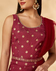 Wine Printed Belt Anarkali Lehenga Set