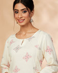 Off-White Printed Rayon Straight Kurta