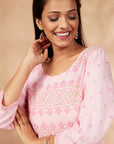 Light Pink Print Gathered Kurta