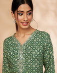Printed Green A-Line Kurta set
