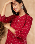 Red A-line Kurta Set