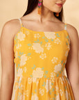 Floral Yellow Printed Tiered Dress