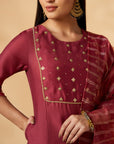 Maroon Embroidered Kurta Set