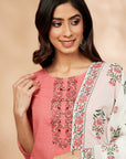Pink Floral Print Straight Kurta with Palazzo with Dupatta