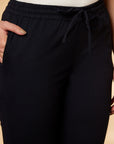 Solid Black Cotton-Lycra Straight Pant