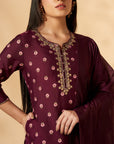 Wine Printed Kurta Set