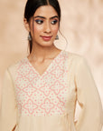 Beige Printed Straight Kurta Set