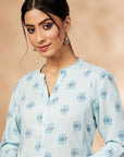 Light Blue Print Straight Kurta